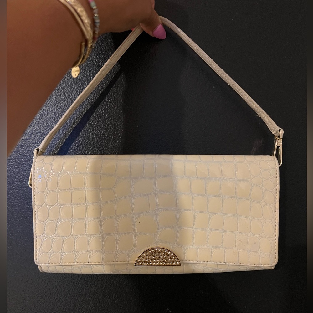 Vintage Stuart Weitzman Cream Crocodile-Embossed Clutch